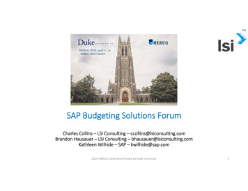 SAP Budgeting Solutions Forum - Duke University