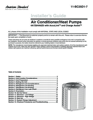 American Standard Installer's Guide Air Conditioner Heat .