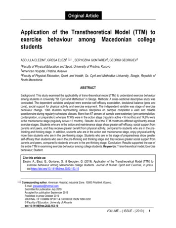 Application Of The Transtheoretical Model (TTM) To .
