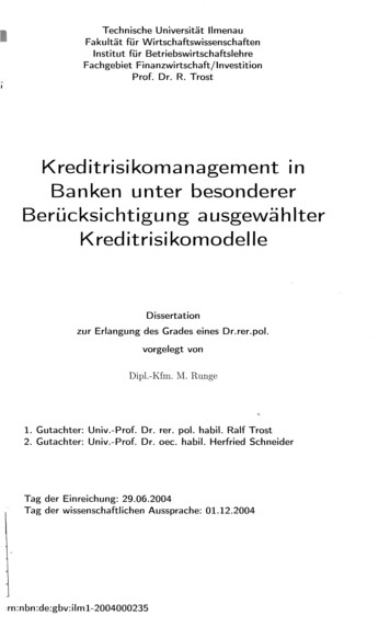Kreditrisikomanagement In Banken Unter Besonderer .