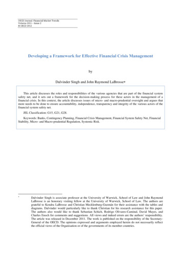A Framework For Effective Management Of Financial Crises