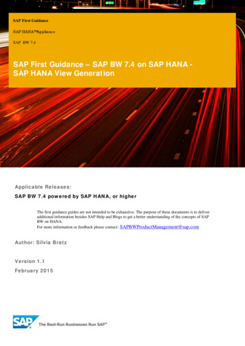 SAP First Guidance– SAP BW 7.4 On SAP HANA - SAP HANA 