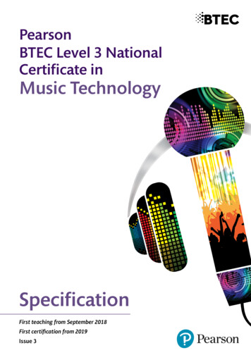 Pearson BTEC Level 3 National Certificate In Music Technology