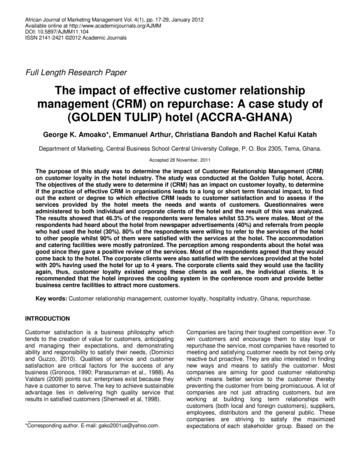 THE IMPACT OF EFFECTIVE CUSTOMER RELATIONSHIP 