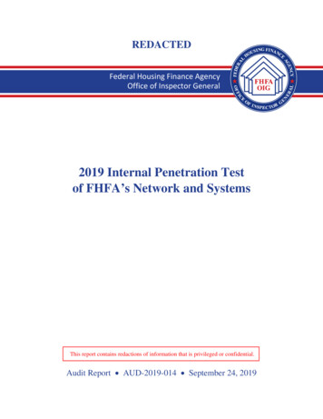 2019 Internal Penetration Test Of FHFA's Network And Systems