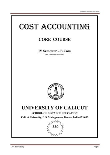 COST ACCOUNTING - University Of Calicut