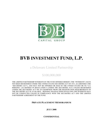 BVB INVESTMENT FUND , L.P. - BVB Capital Group