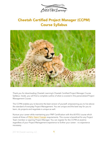 Cheetah Certiﬁed Project Manager (CCPM) Course Syllabus