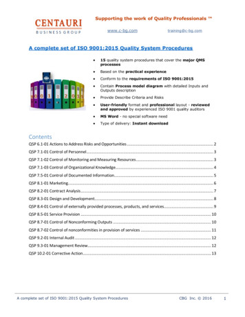 A Complete Set Of ISO 9001:2015 Quality System Procedures