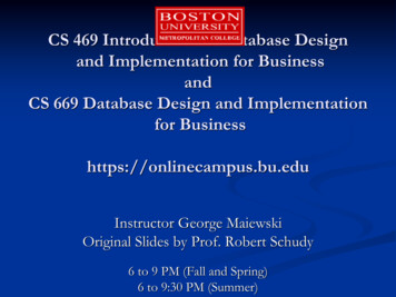 CS 469 Introduction To Database Design And Implementation .