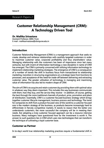 Customer Relationship Management (CRM): A Technology .
