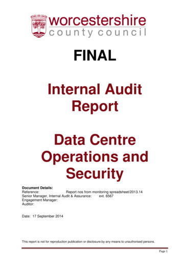 Internal Audit Report – Data Centre Operations And Security