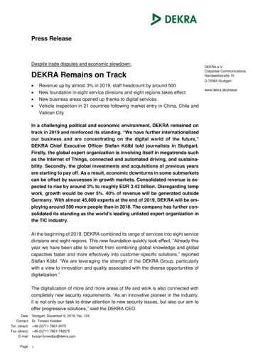 DEKRA E.V. DEKRA Remains On Track Corporate Communications