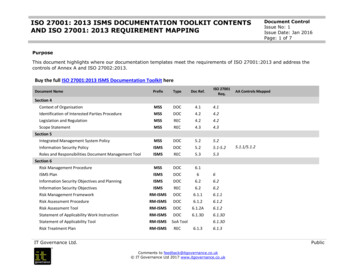 ISO 27001: 2013 ISMS DOCUMENTATION TOOLKIT CONTENTS 