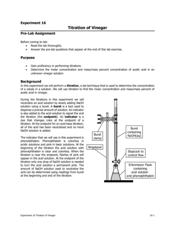 Experiment 16 Titration Of Vinegar - Chemistry . Lab Manual