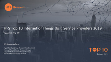 HFS Top 10 Internet Of Things (IoT) Service Providers 2019