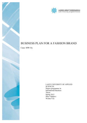 BUSINESS PLAN FOR A FASHION BRAND - Template