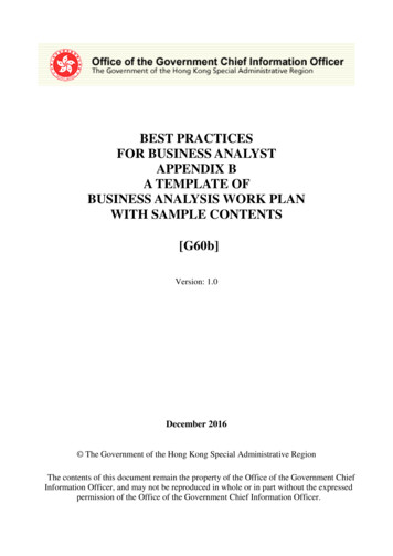 Appendix B - A Template Of Business Analysis Work Plan .
