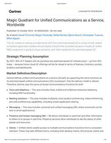 Worldwide Magic Quadrant For Uniﬁed Communications As A .