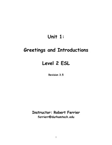 Unit 1: Greetings And Introductions Level 2 ESL