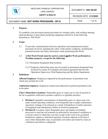 DOCUMENT NAME: HOT WORK PROCEDURE - SP #1 PAGE: 1 Of 15