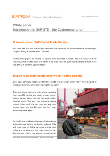 White Paper Introduction Of SAP GTS – The Customs Solution