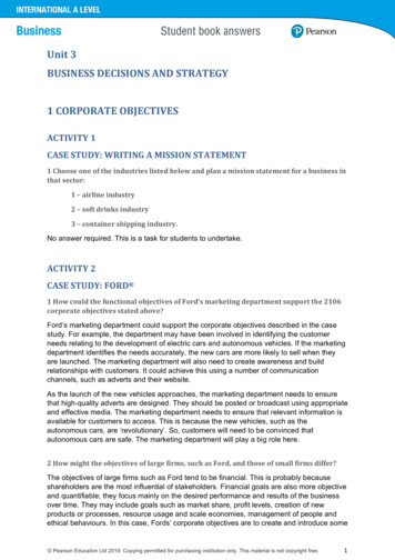 Unit 3 BUSINESS DECISIONS AND STRATEGY 1 CORPORATE 