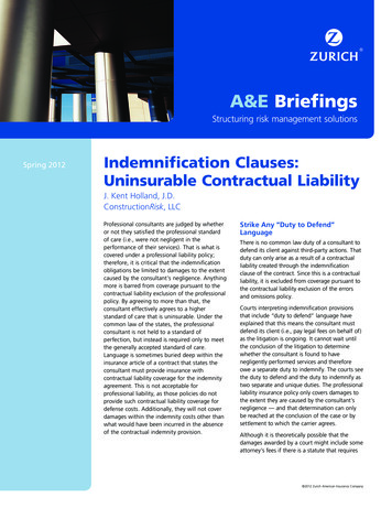 Indemnification Clauses: Uninsurable Contractual Liability