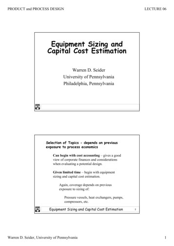 Equipment Sizing And Capital Cost Estimation