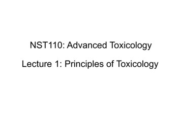 NST110: Advanced Toxicology Lecture 1: Principles Of .