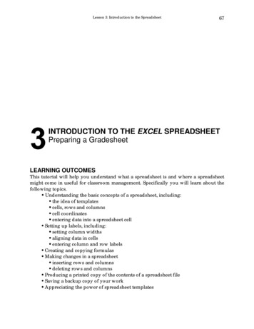 INTRODUCTION TO THE EXCEL SPREADSHEET Preparing A 