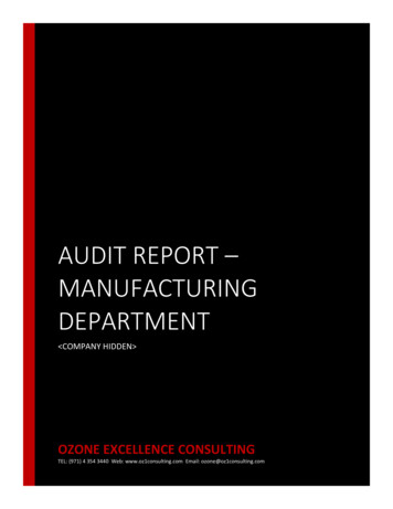AUDIT REPORT – MANUFACTURING DEPARTMENT