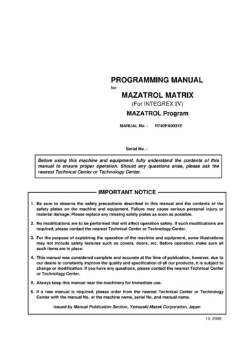 PROGRAMMING MANUAL MAZATROL MATRIX