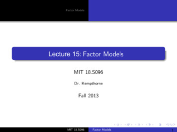 Lecture 15 Factor Models - MIT OpenCourseWare