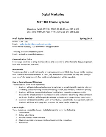 Digital Marketing MKT 382 Course Syllabus