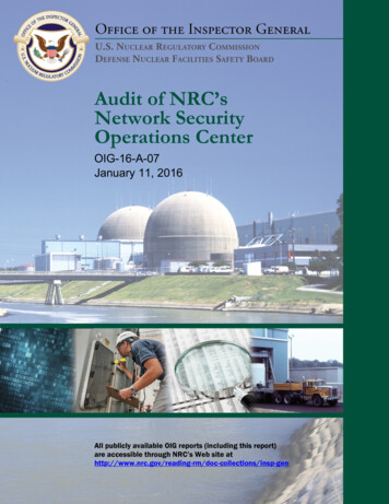 Audit Of NRC’s Network Security Operations Center