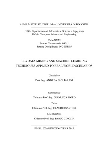 BIG DATA MINING AND MACHINE LEARNING TECHNIQUES 