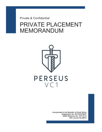 Private & Confidential PRIVATE PLACEMENT MEMORANDUM