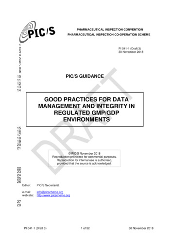 GOOD PRACTICES FOR DATA MANAGEMENT AND INTEGRITY IN .