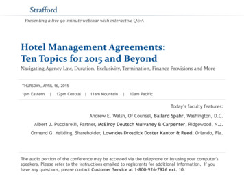 Hotel Management Agreements: Ten Topics For 2015 And Beyond