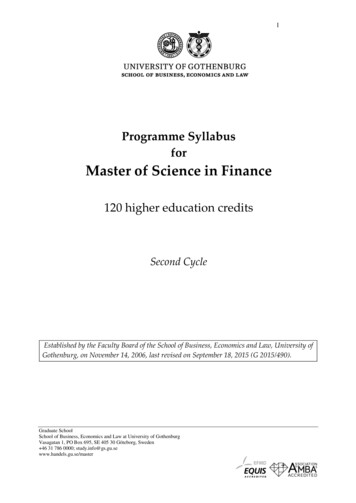 Programme Syllabus For Master Of Science In Finance