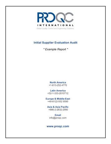 Initial Supplier Evaluation Audit - Pro QC