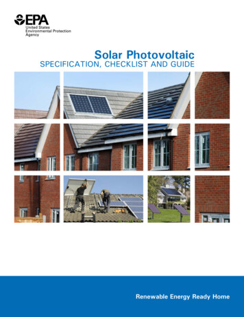 Solar Photovoltaic: SPECIFICATION, CHECKLIST AND GUIDE