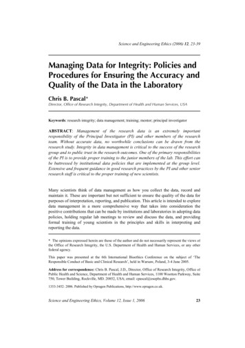 Managing Data For Integrity: Policies And Procedures For .