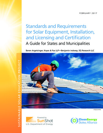 Standards And Requirements For Solar Equipment .