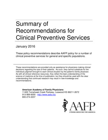 Summary Of Recommendations For Clinical Preventive Services