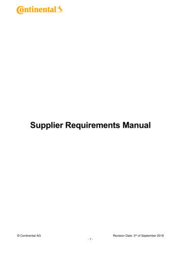 Supplier Requirements Manual - Continental USA