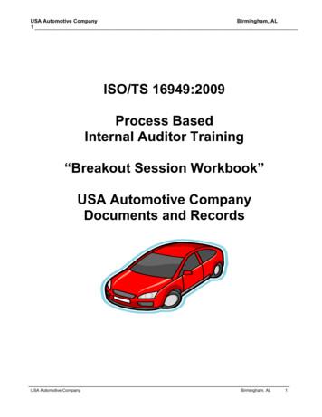 ISO/TS 16949:2009 Process Based Internal Auditor Training .