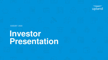 AUGUST 2020 Investor Presentation