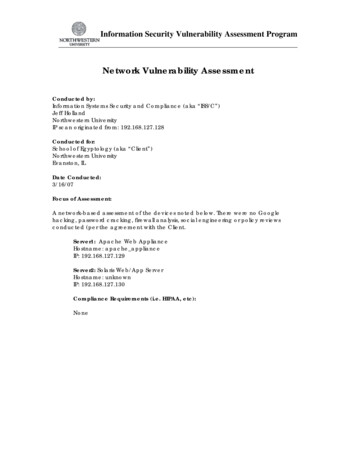 Network Vulnerability Assessment - Northwestern University